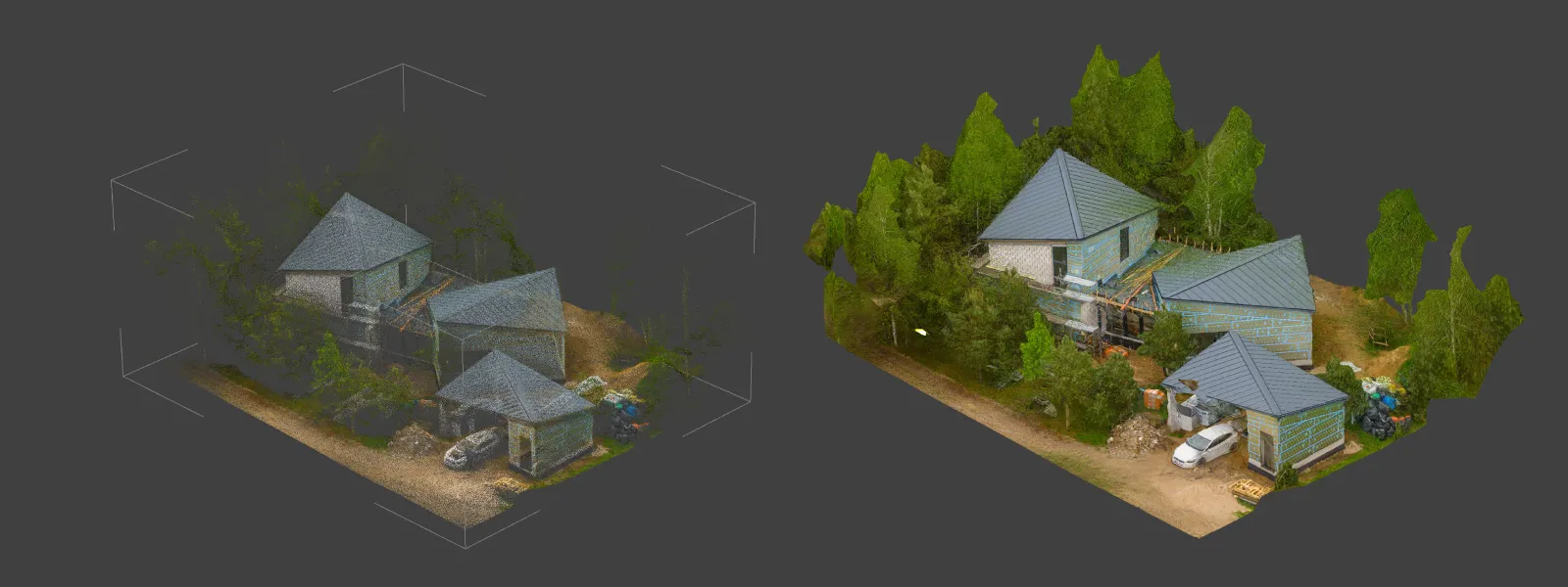 Dji-lito-x1-triple-orbit-roof-scan-cropped-dense-point-cloud-and-mesh-with-texture