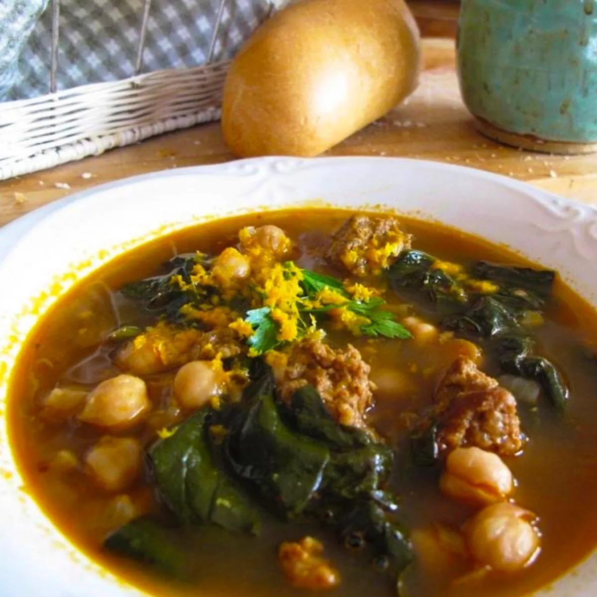 Low Carb Spanish Chickpea and Spinach Soup (with Chorizo)
