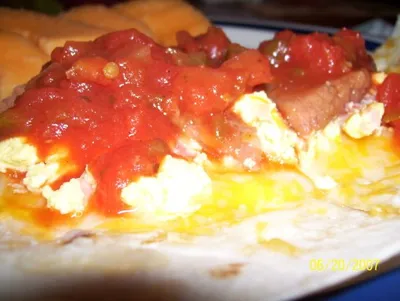 Bean, Egg and Ham Breakfast Tostada
