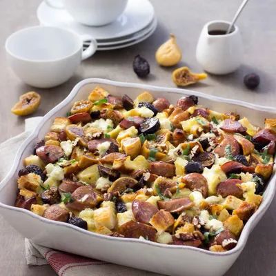 Brunch Strata with California Figs, Sausage, and Sage