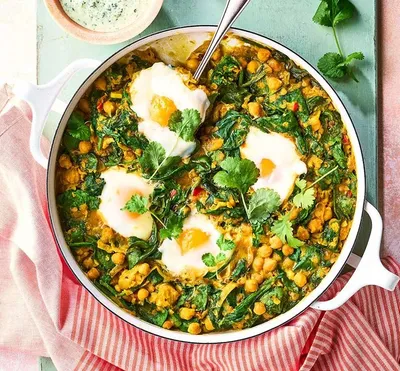 Dhal poached eggs with herby raita