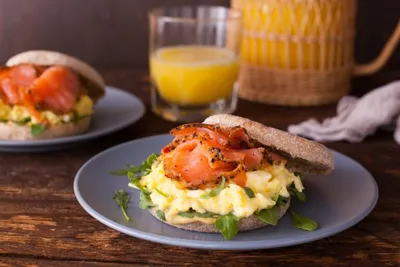 English Muffin Topped With Tarragon Egg and Smoked Salmon