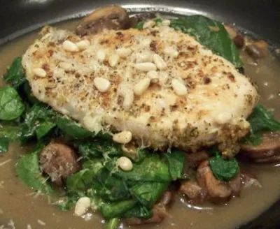 Garlic Mushroom Wine Sauced Chicken and Spinach S