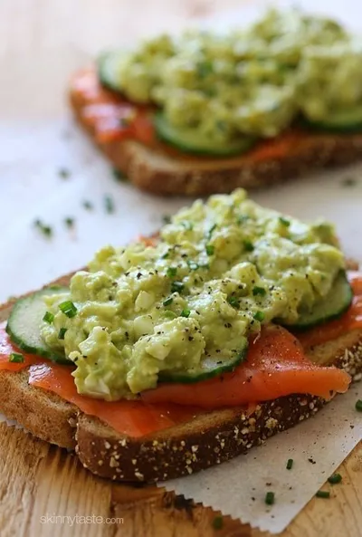 Healthy Avocado Egg Salad and Salmon Sandwich
