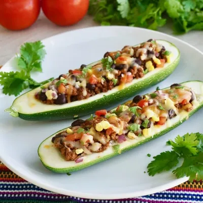 Southwest Zucchini Boats Stuffed with Ground Beef