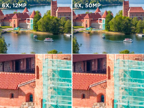 DJI Mavic 4 Pro — 168 mm telephoto · 12 MP vs 50 MP (Pixpro)